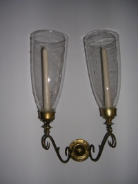 Pair Brass Sconces with Hurricane Globes